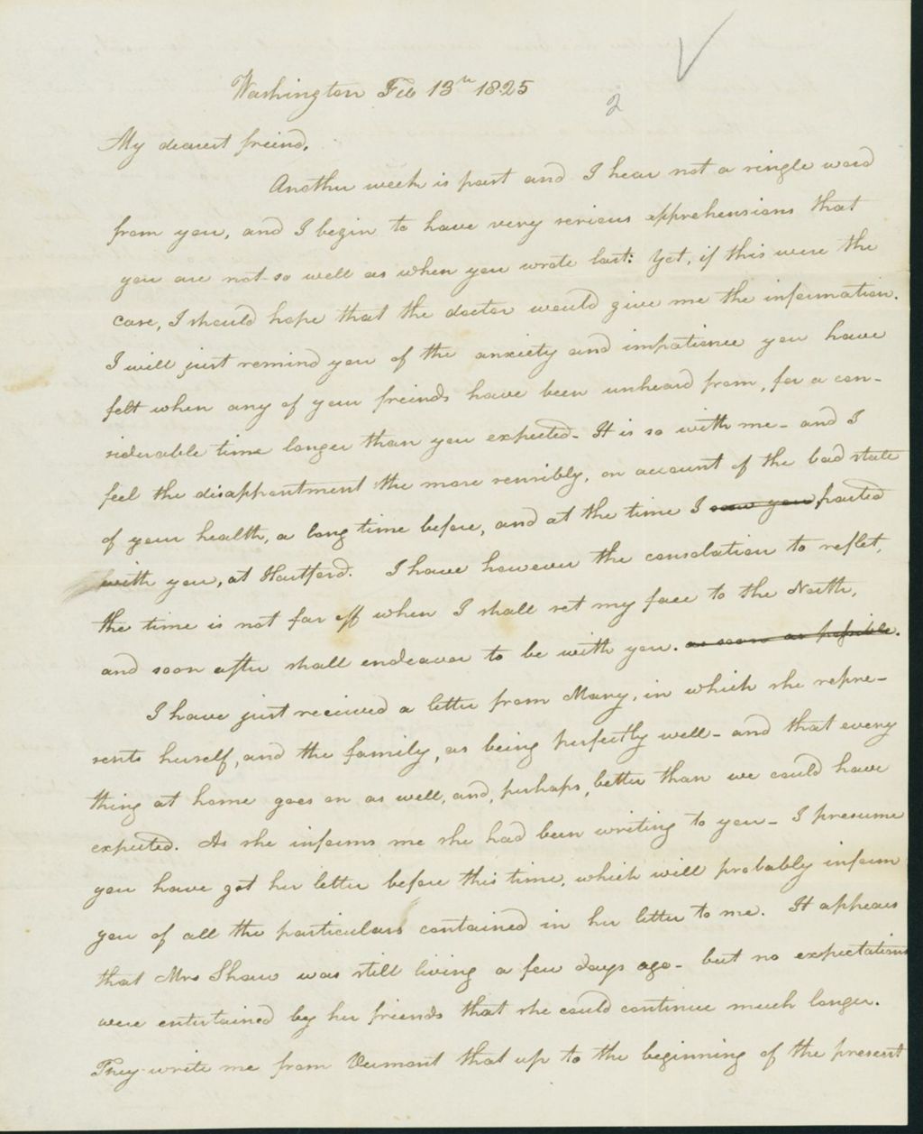 Miniature of Letter to Eunice Crafts, February 13, 1825