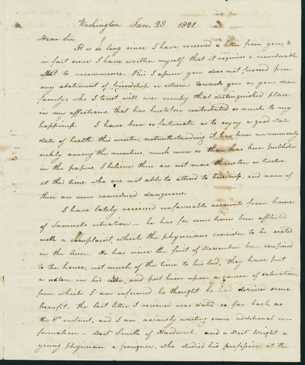 Miniature of Letter to Dr. Eli Todd, January 28, 1821