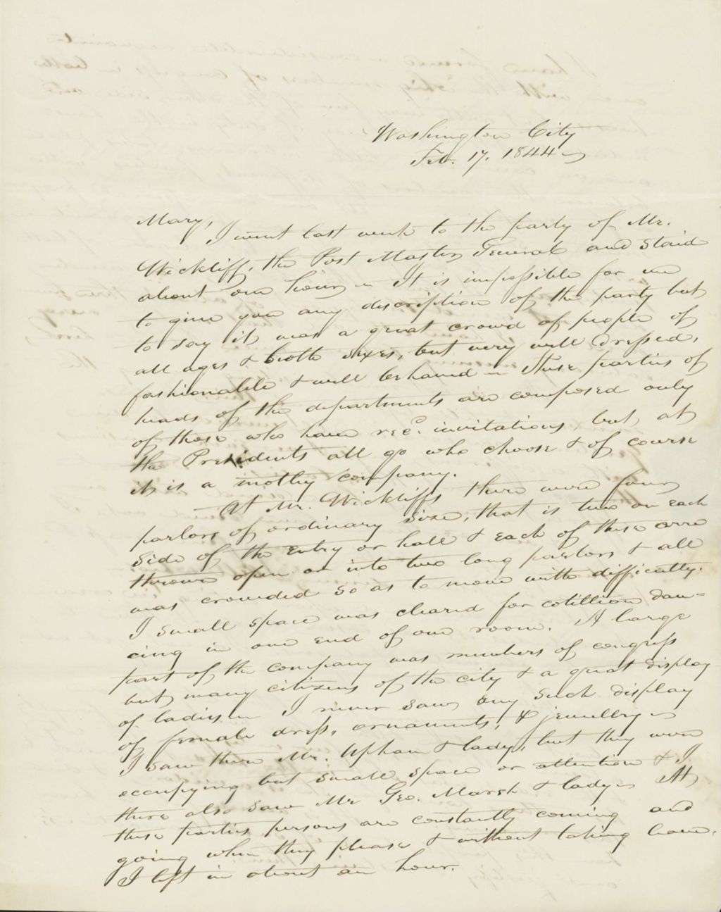 Miniature of Letter to Mary N. Collamer, February 17, 1844