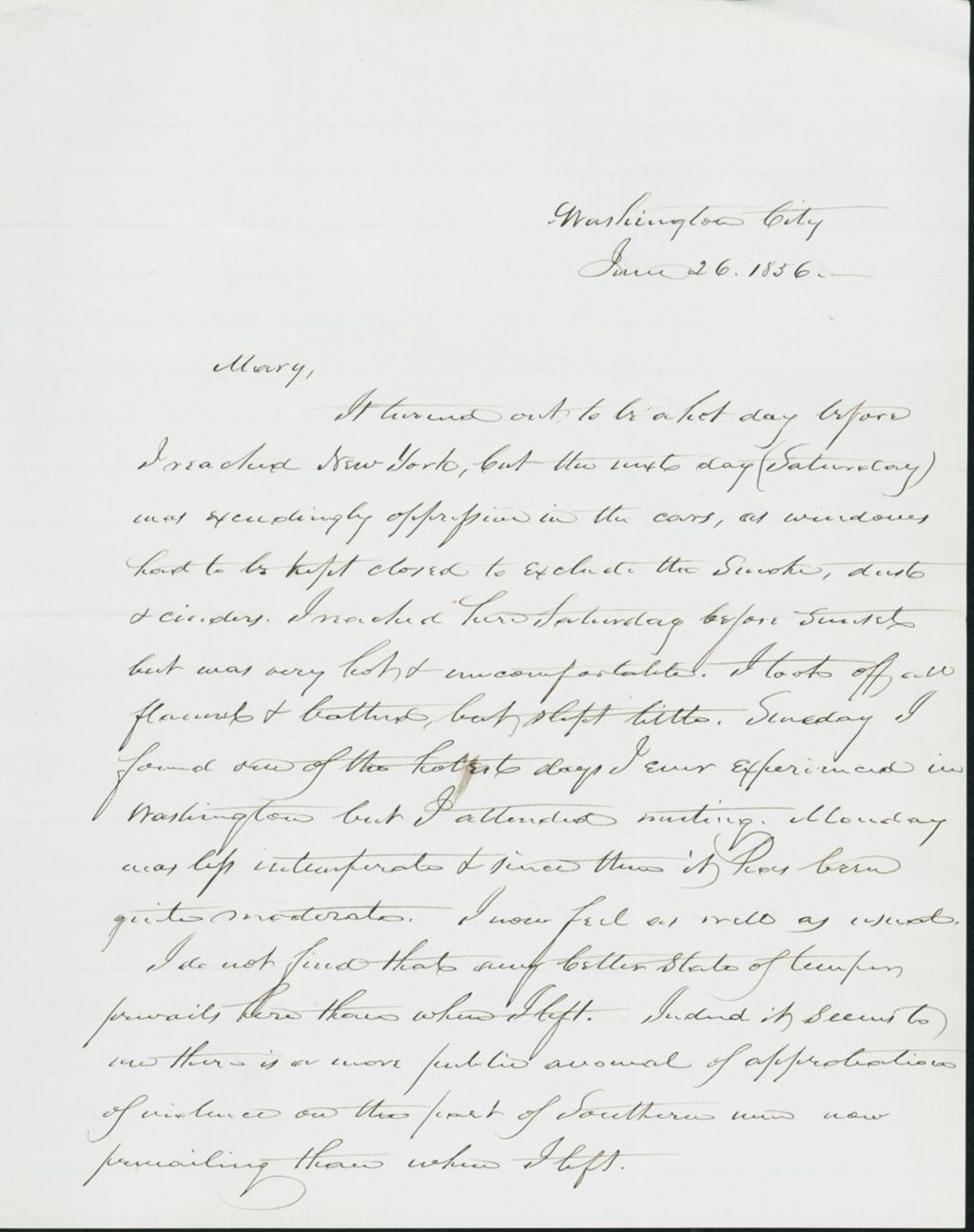 Miniature of Letter to Mary N. Collamer, June 26, 1856