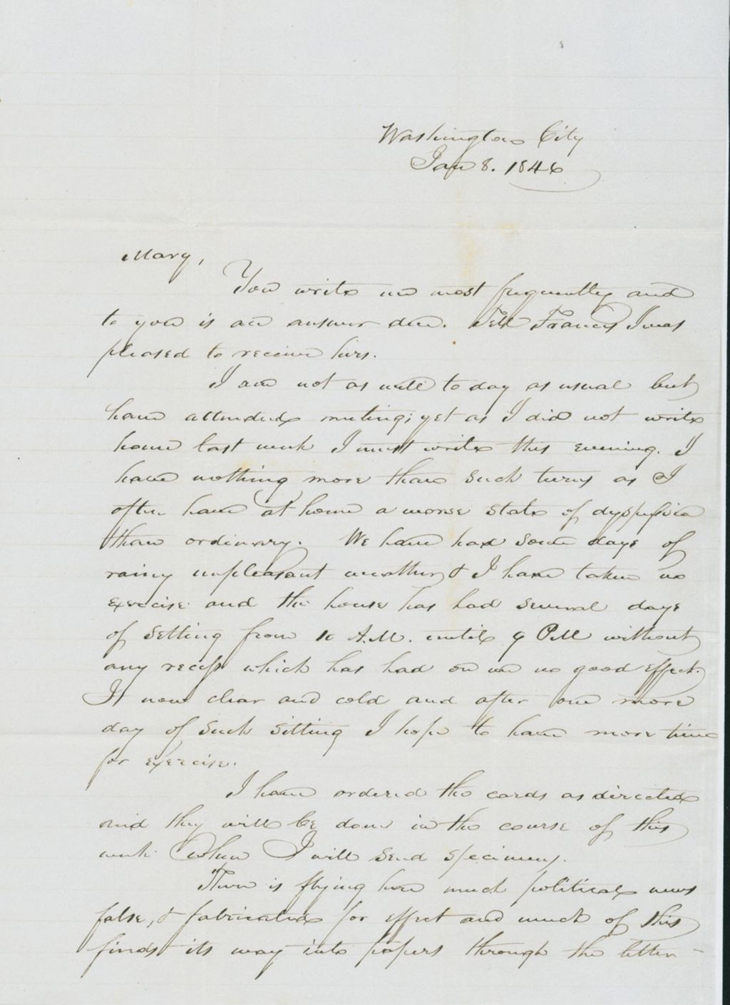 Miniature of Letter to Mary Collamer, January 8, 1846