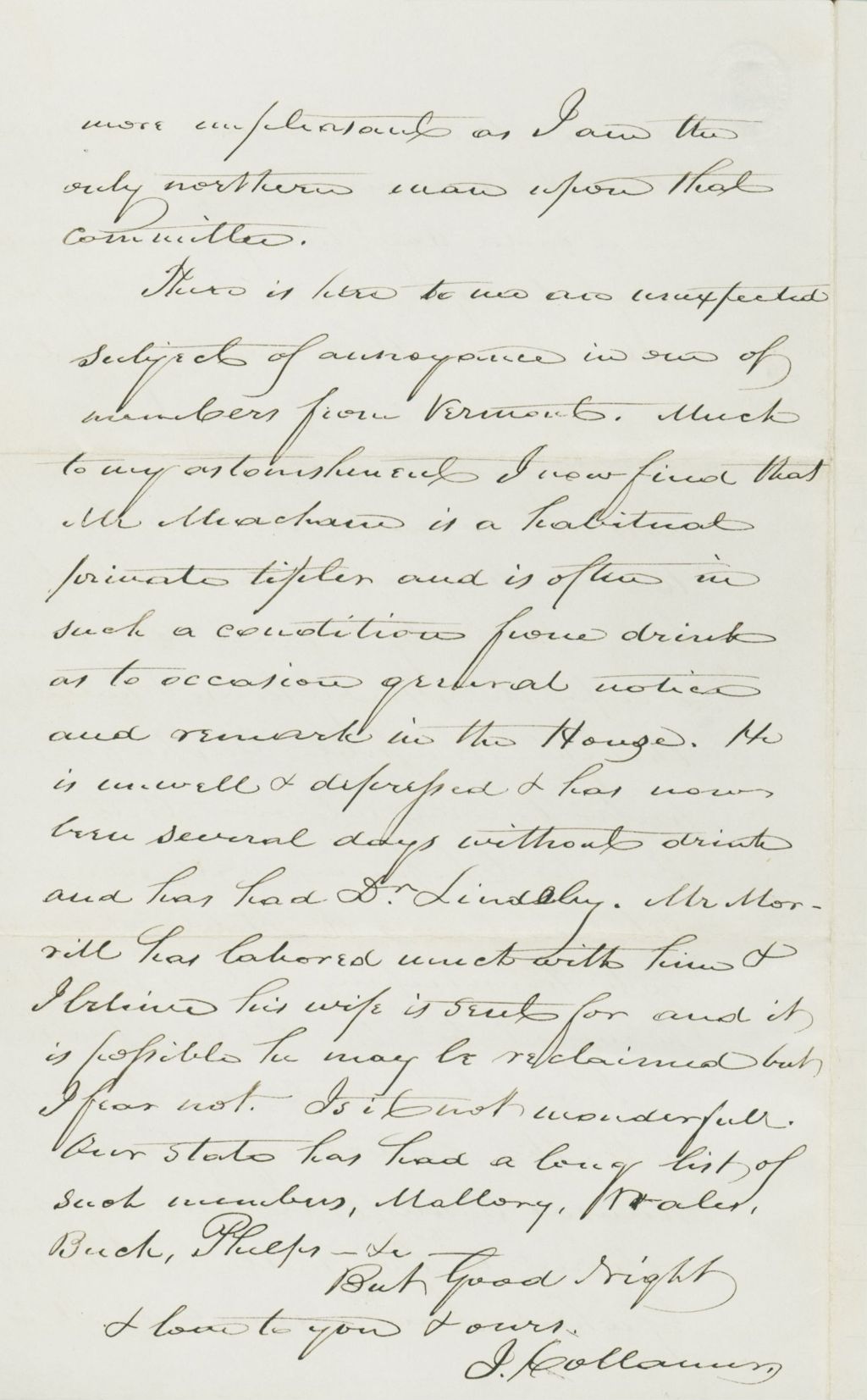 Miniature of Letter to Mary N. Collamer, February 24, 1856