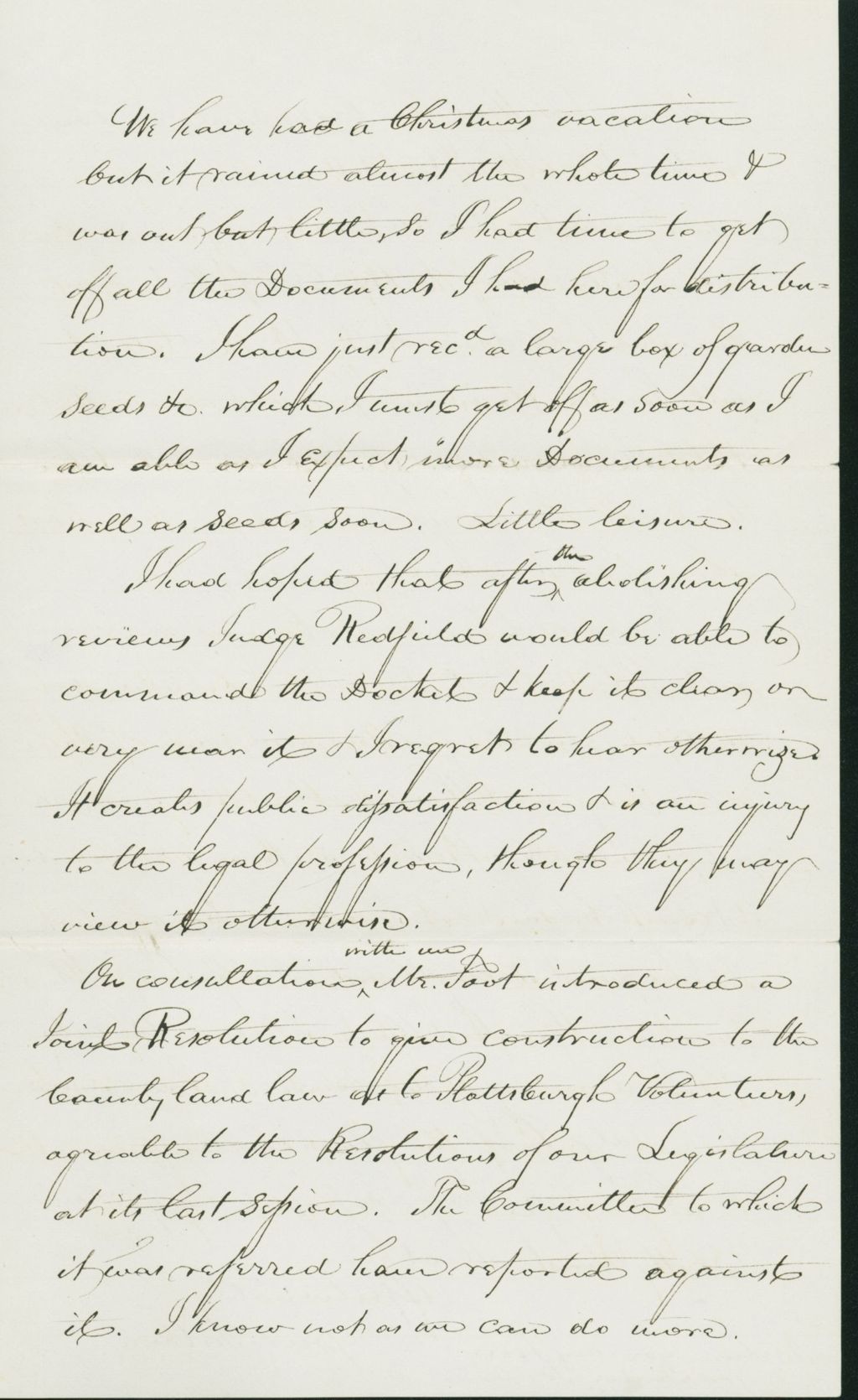 Miniature of Letter to William Collamer, January 19, 1859