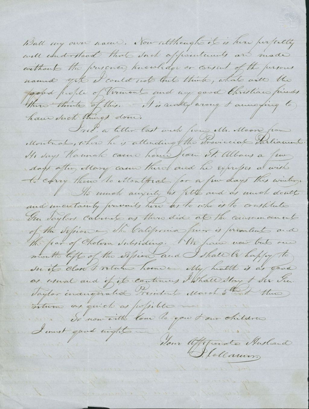 Miniature of Letter to Mary N. Collamer, January 30, 1849