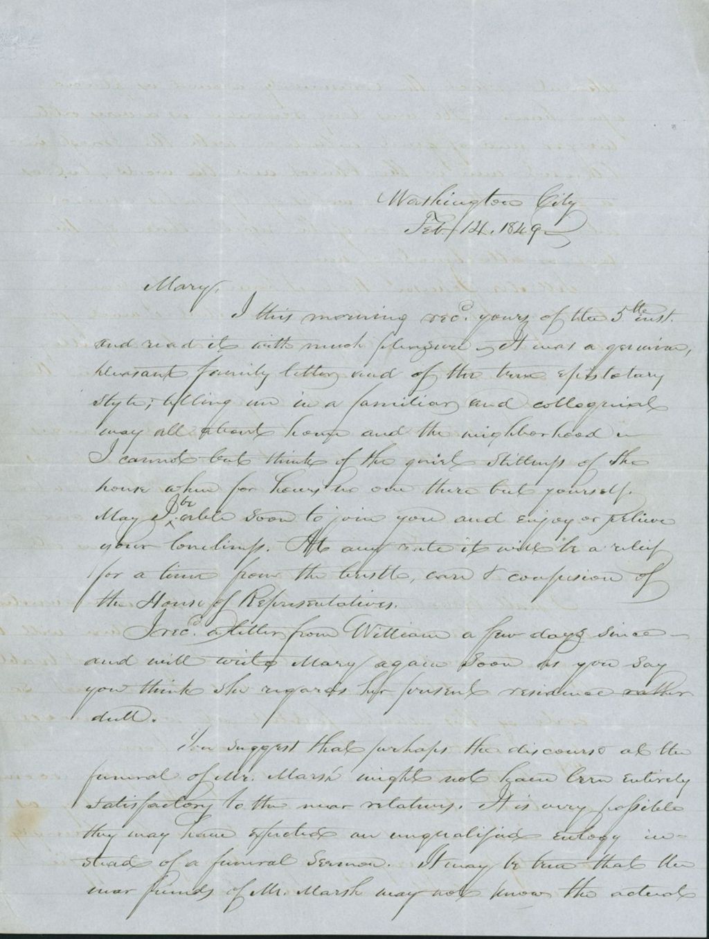 Miniature of Letter to Mary N. Collamer, February 14, 1849