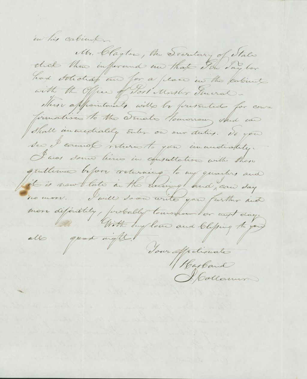 Miniature of Letter to Mary N. Collamer, March 5, 1849