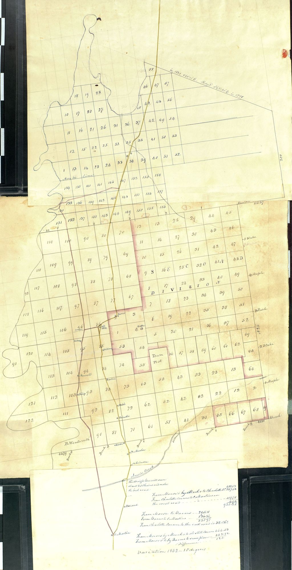 Miniature of Shelburne and Charlotte Roads, with survey minutes, undated