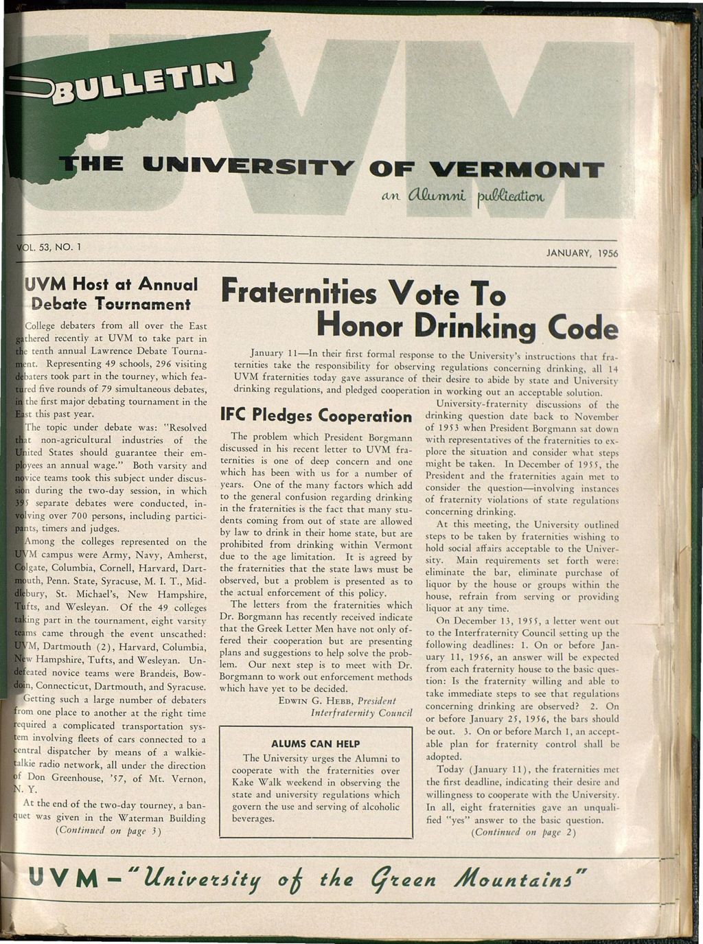 Miniature of Bulletin of the University of Vermont vol. 53 no. 01