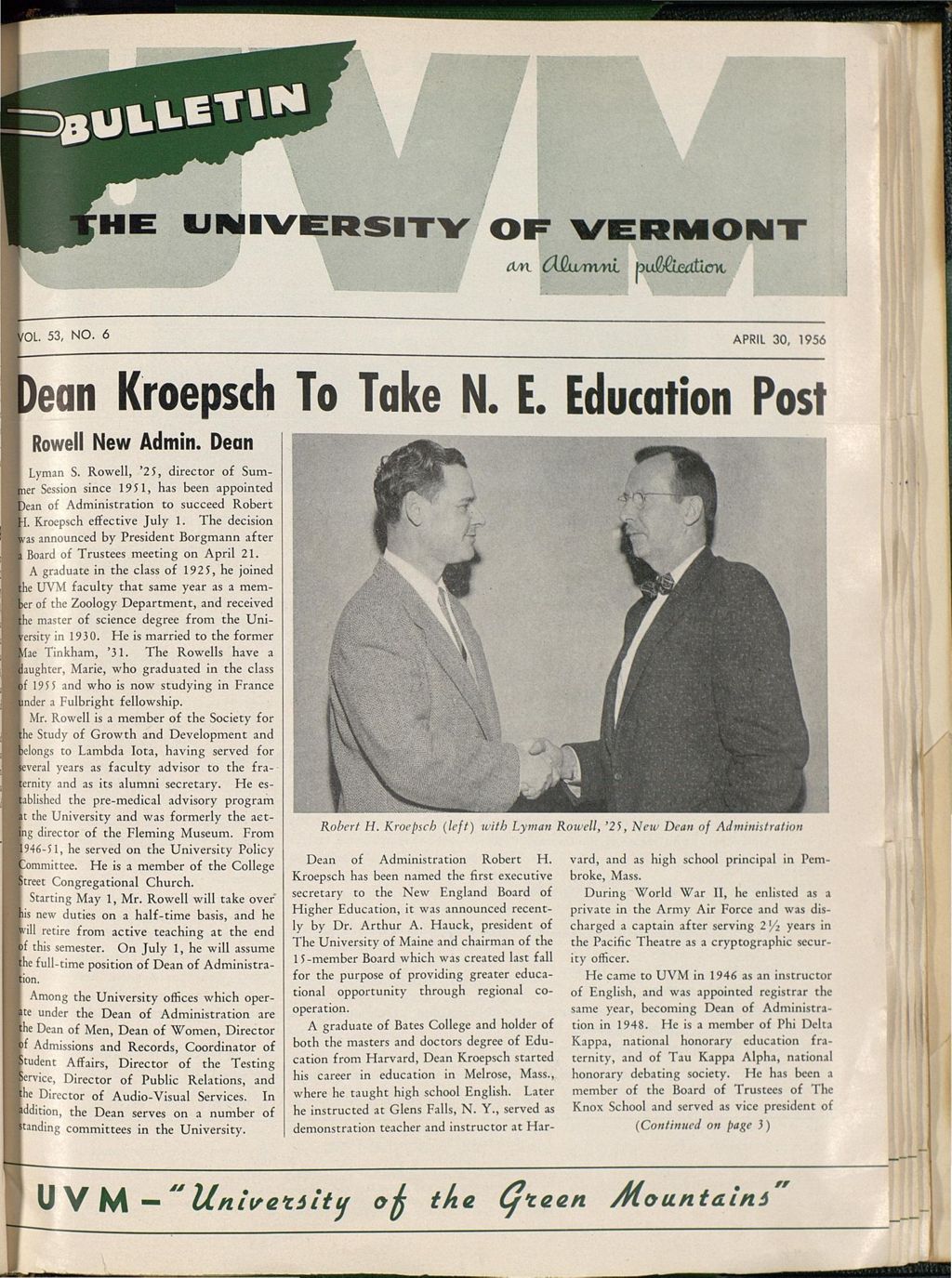 Miniature of Bulletin of the University of Vermont vol. 53 no. 06