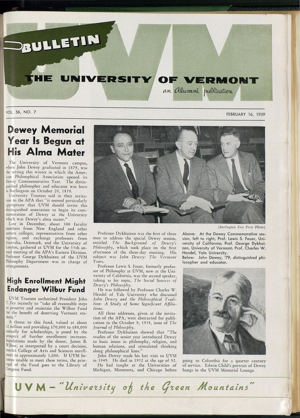 Miniature of Bulletin of the University of Vermont vol. 56 no. 07