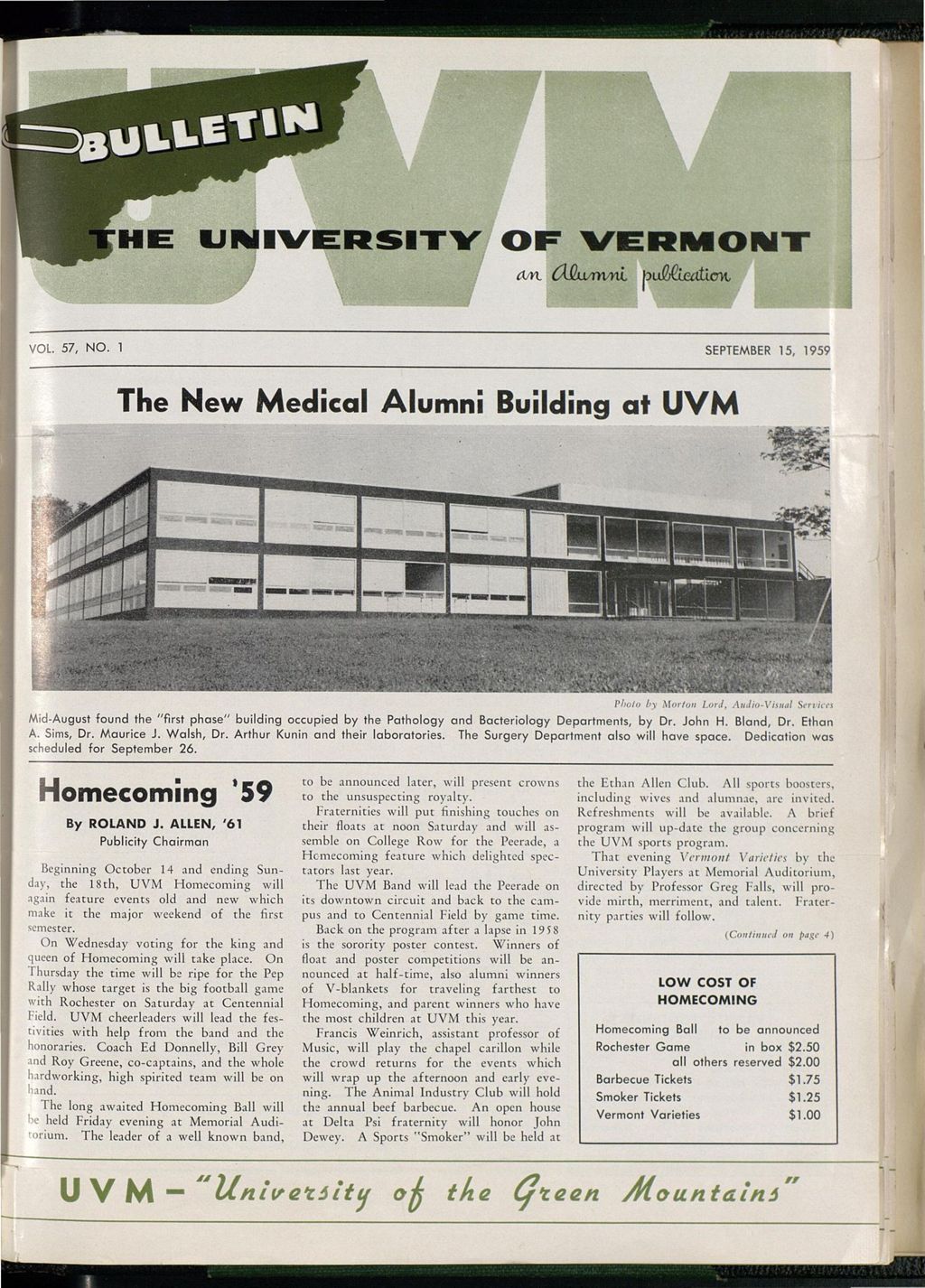 Miniature of Bulletin of the University of Vermont vol. 57 no. 01