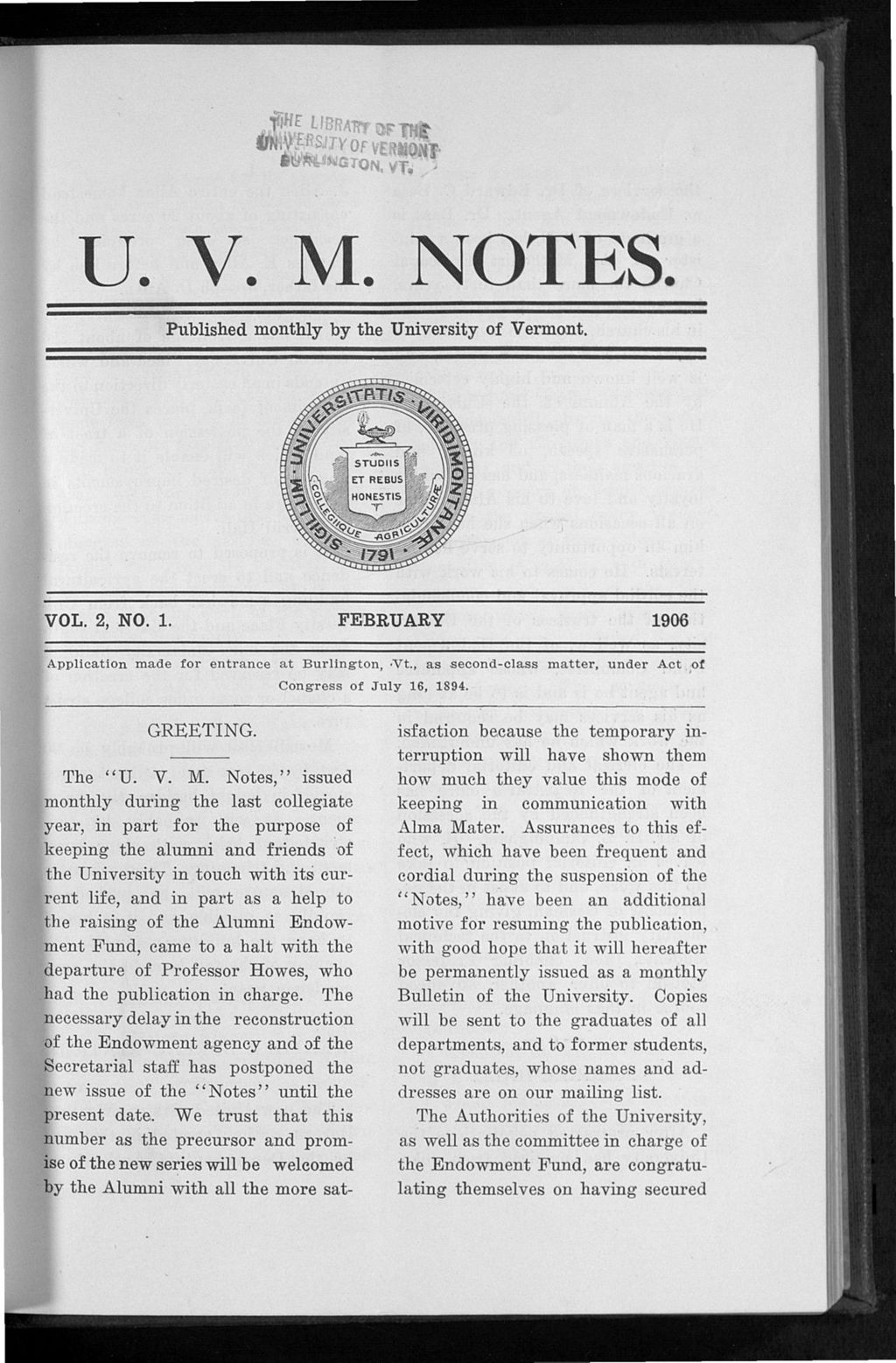 Miniature of U.V.M. Notes vol. 02 no. 01