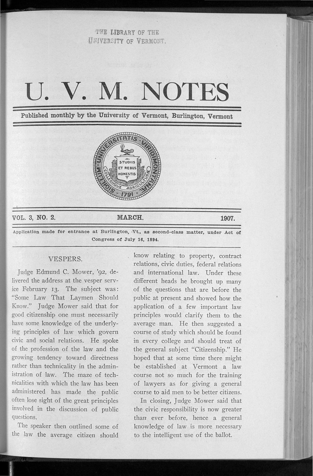 Miniature of U.V.M. Notes vol. 03 no. 02