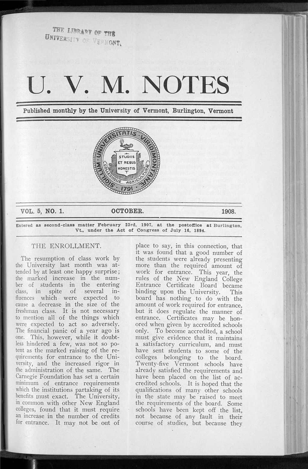 Miniature of U.V.M. Notes vol. 05 no. 01