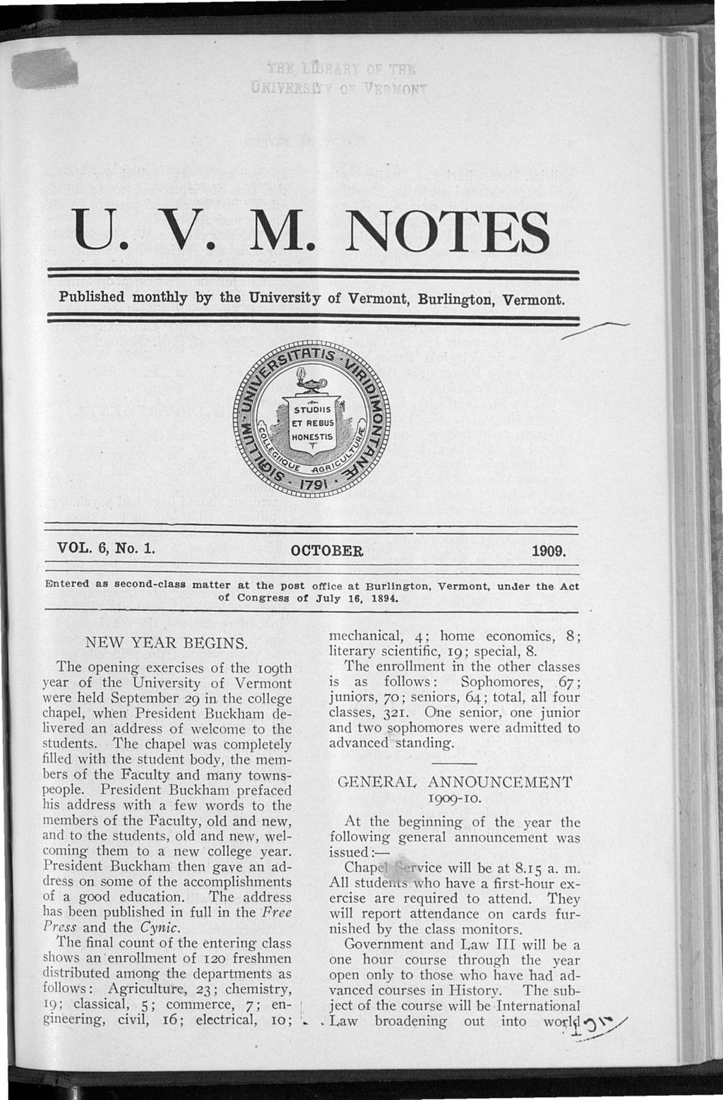 Miniature of U.V.M. Notes vol. 06 no. 01