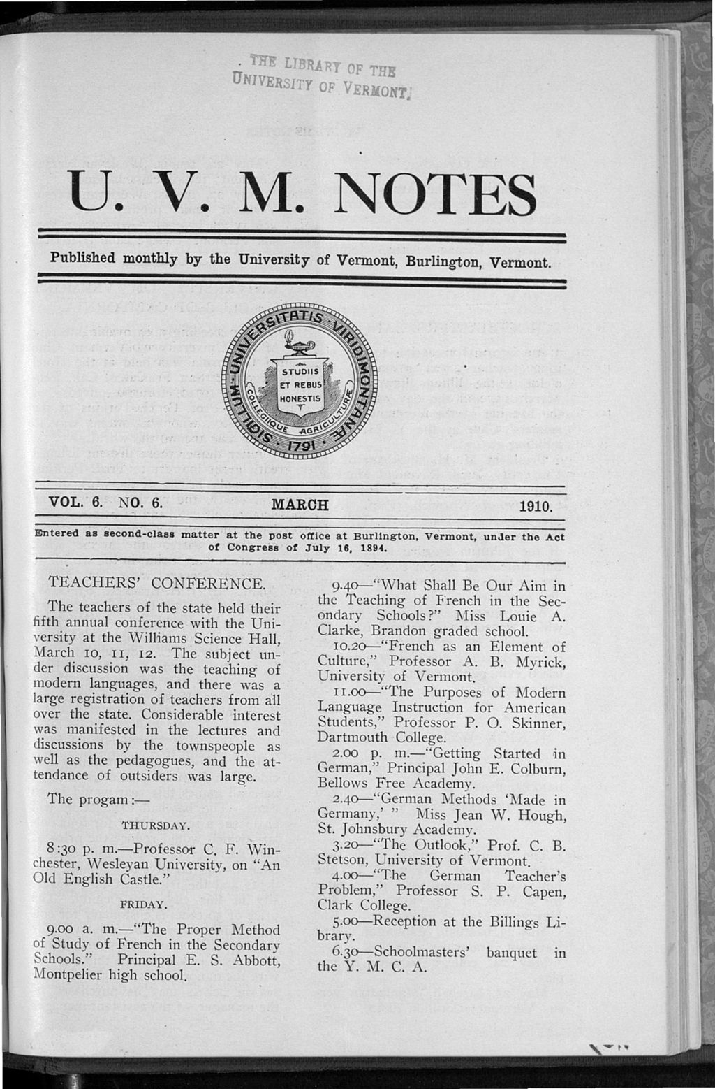 Miniature of U.V.M. Notes vol. 06 no. 06