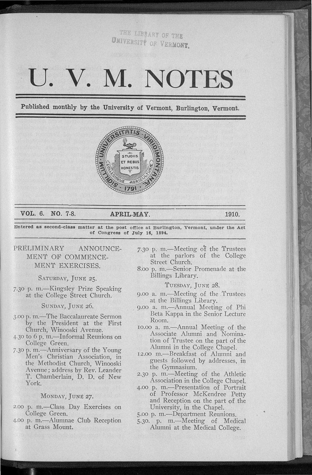 Miniature of U.V.M. Notes vol. 06 no. 07-08