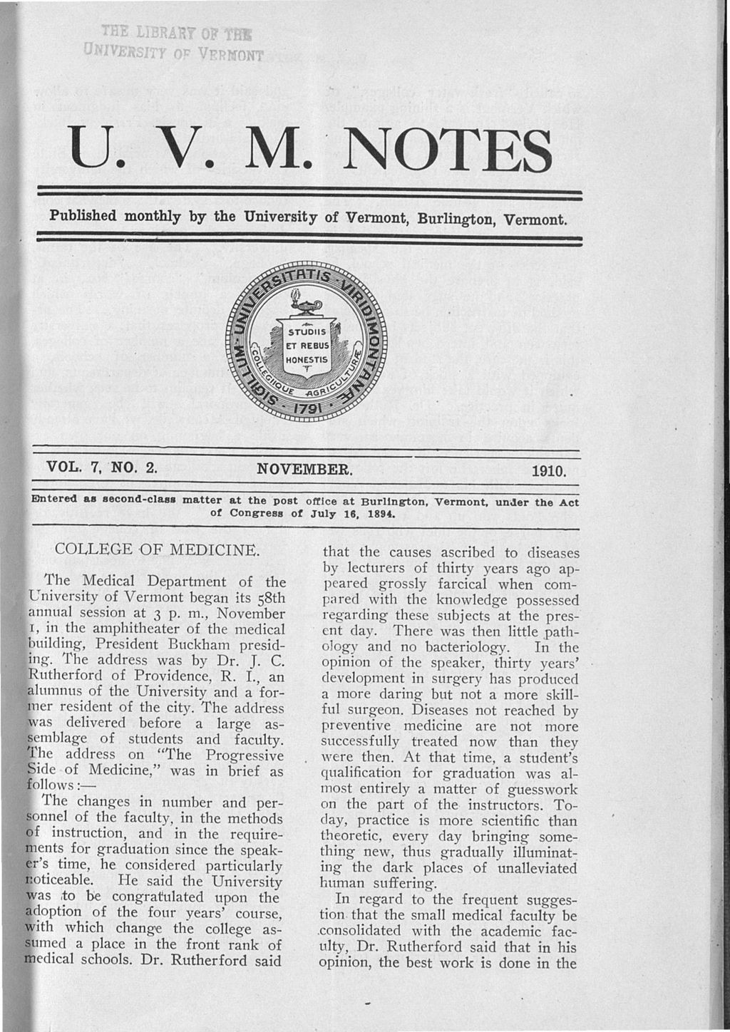 Miniature of U.V.M. Notes vol. 07 no. 02