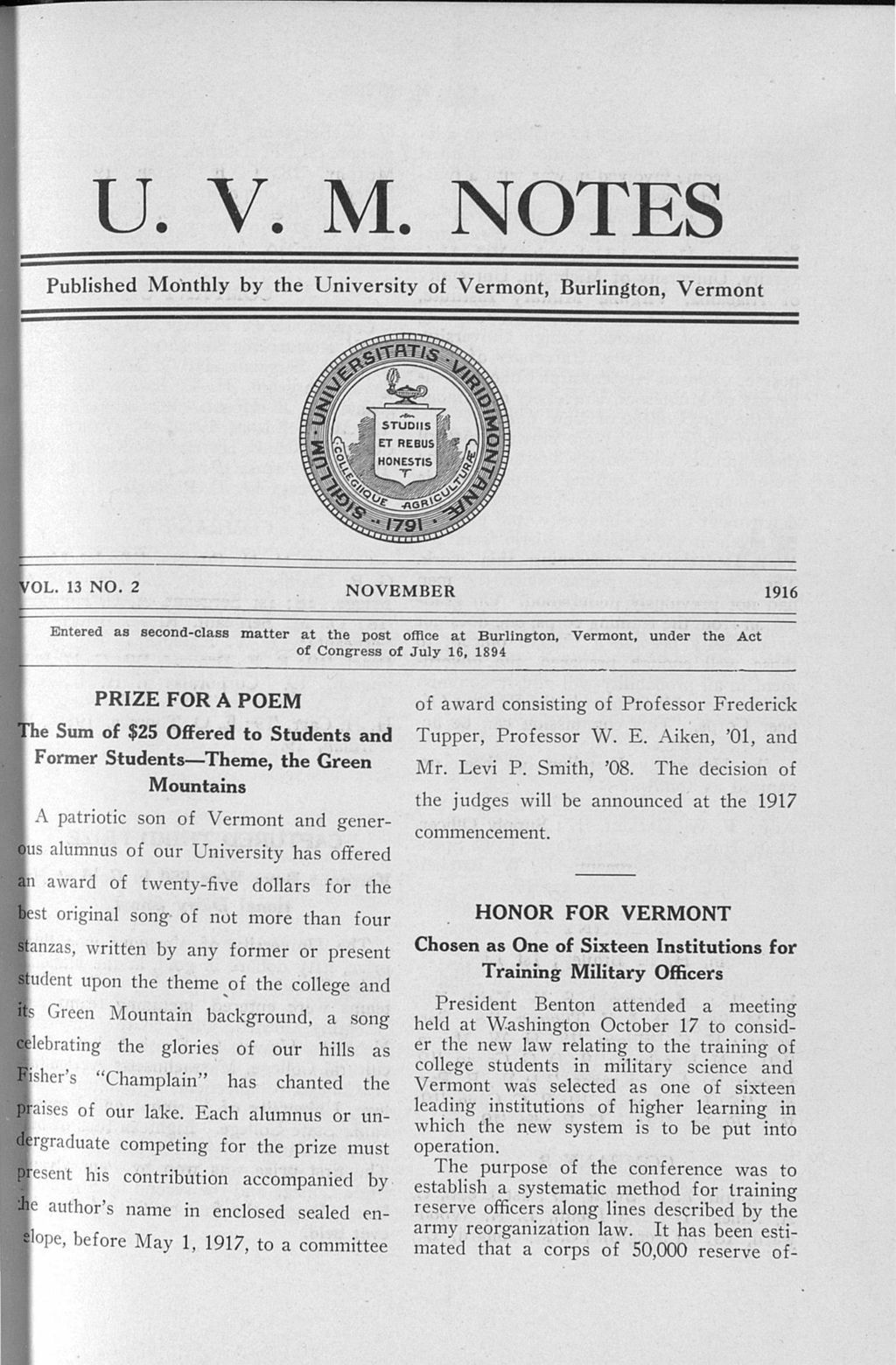 Miniature of UVM Notes vol. 13 no. 02