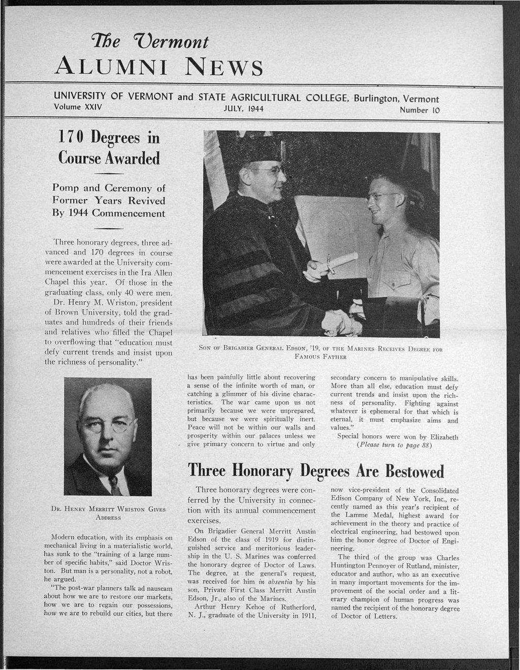 Miniature of Vermont Alumni News vol. 24 no. 10