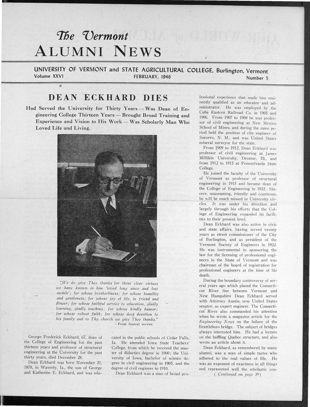 Miniature of Vermont Alumni News vol. 26 no. 05