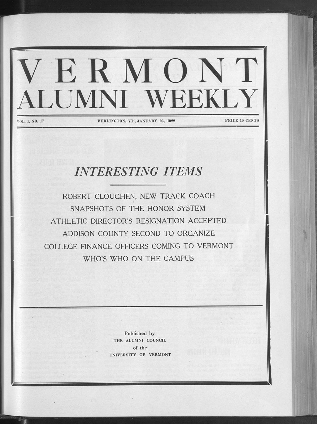 Miniature of Vermont Alumni Weekly vol. 01 no. 17