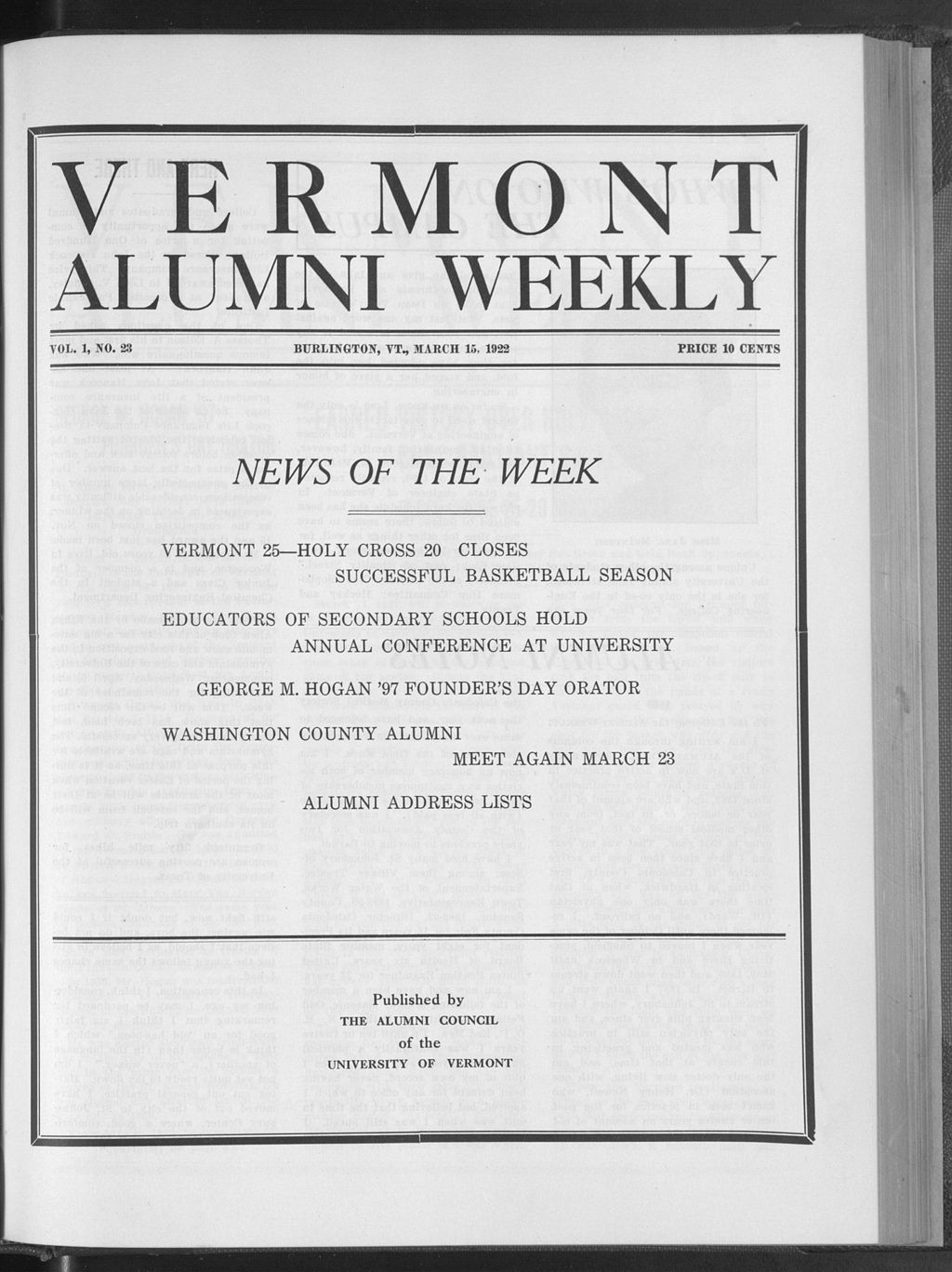 Miniature of Vermont Alumni Weekly vol. 01 no. 23