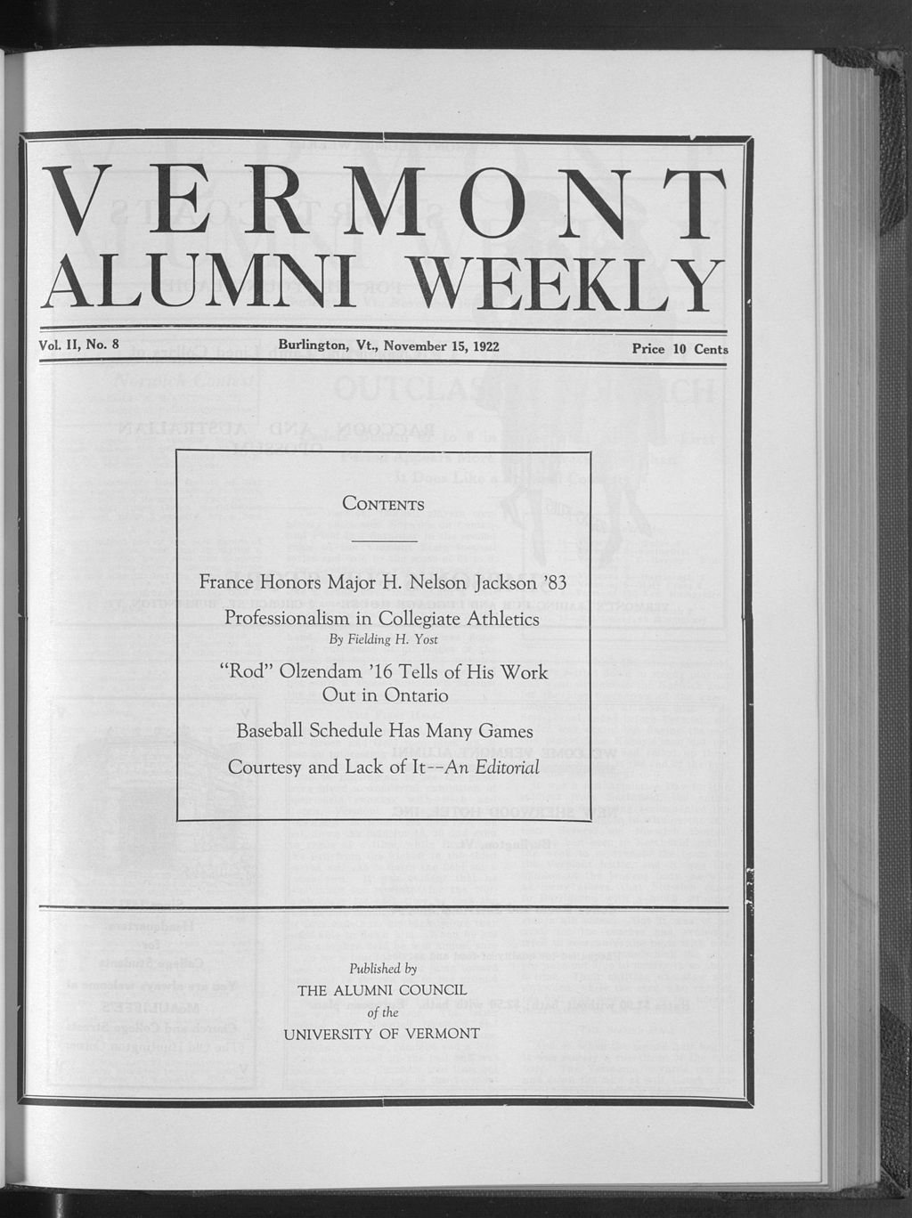 Miniature of Vermont Alumni Weekly vol. 02 no. 08