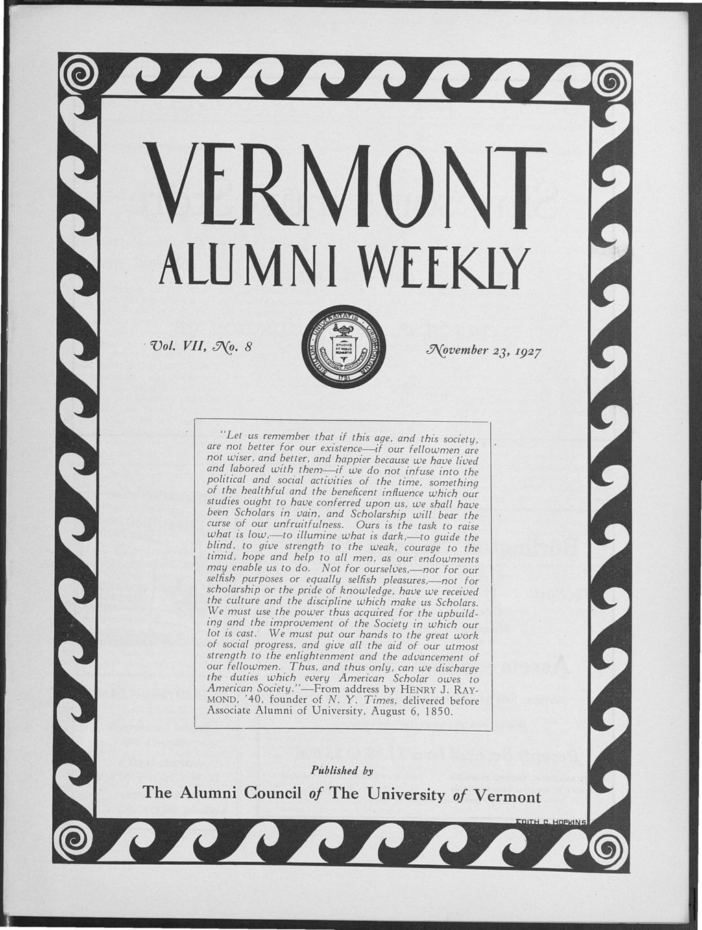 Miniature of Vermont Alumni Weekly vol. 07 no. 08