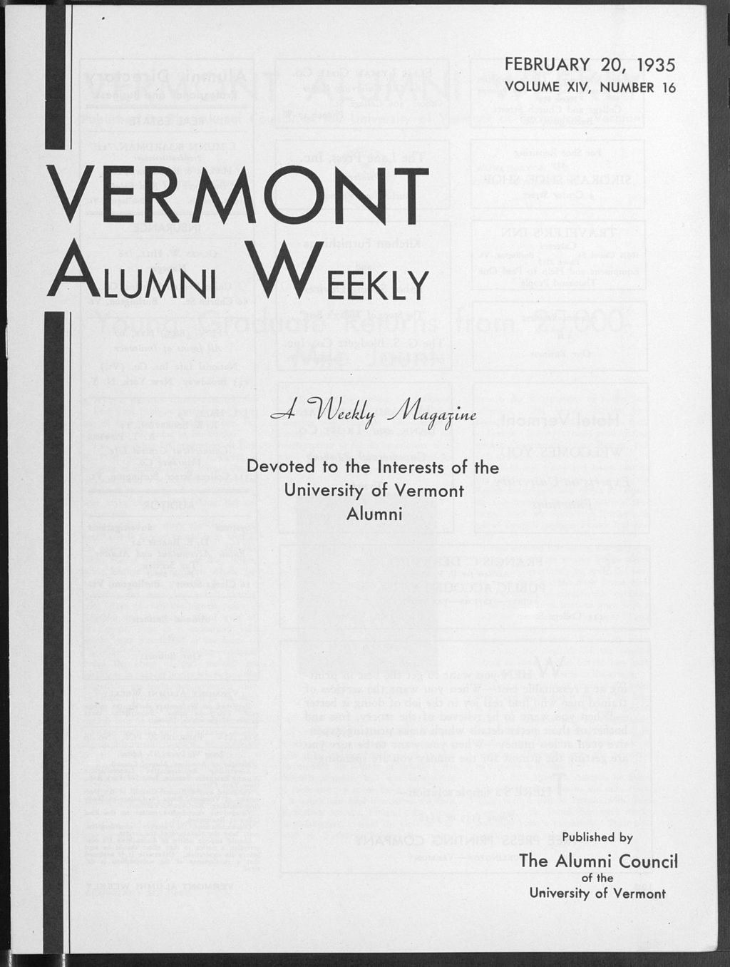 Miniature of Vermont Alumni Weekly vol. 14 no. 16