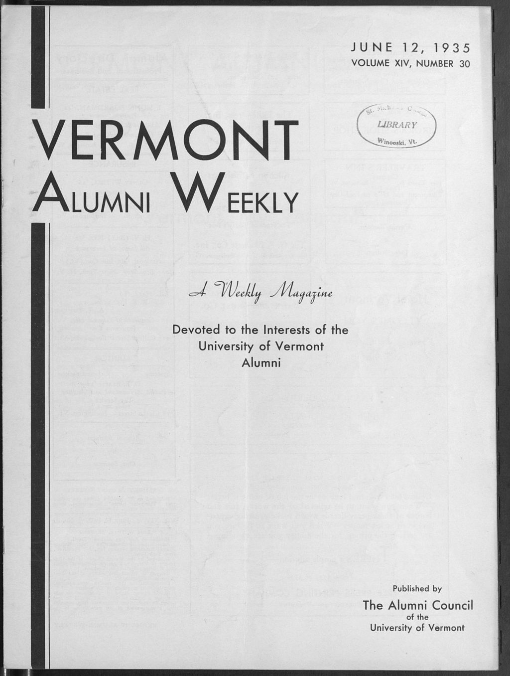 Miniature of Vermont Alumni Weekly vol. 14 no. 30