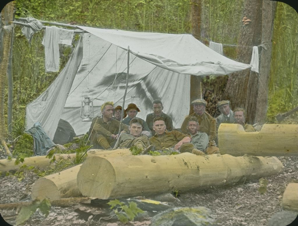 Miniature of Voter and party in camp laying rills for the Sucker Brook Lodge