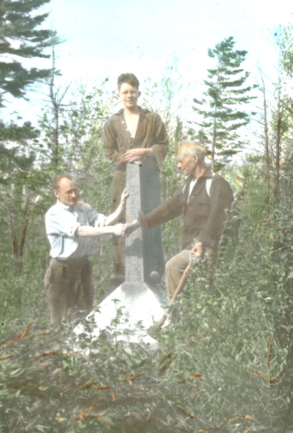 Miniature of Buchanan boys at 592 marker at the Canadian border