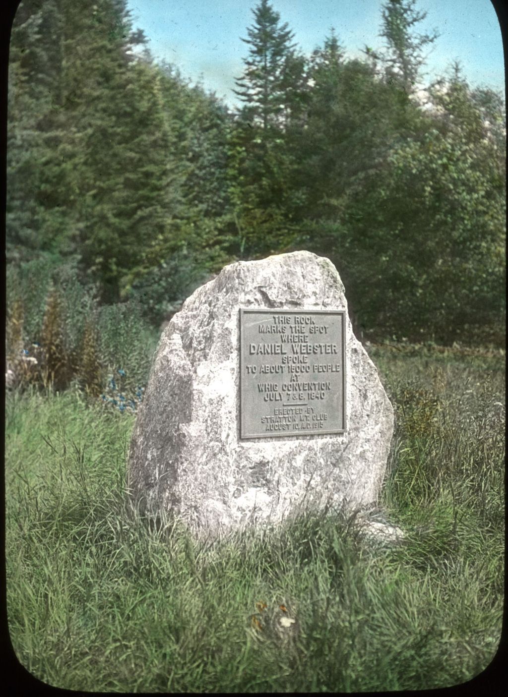 Miniature of Daniel Webster Marker erected by the Stratton Mountain Club on August 10, 1915