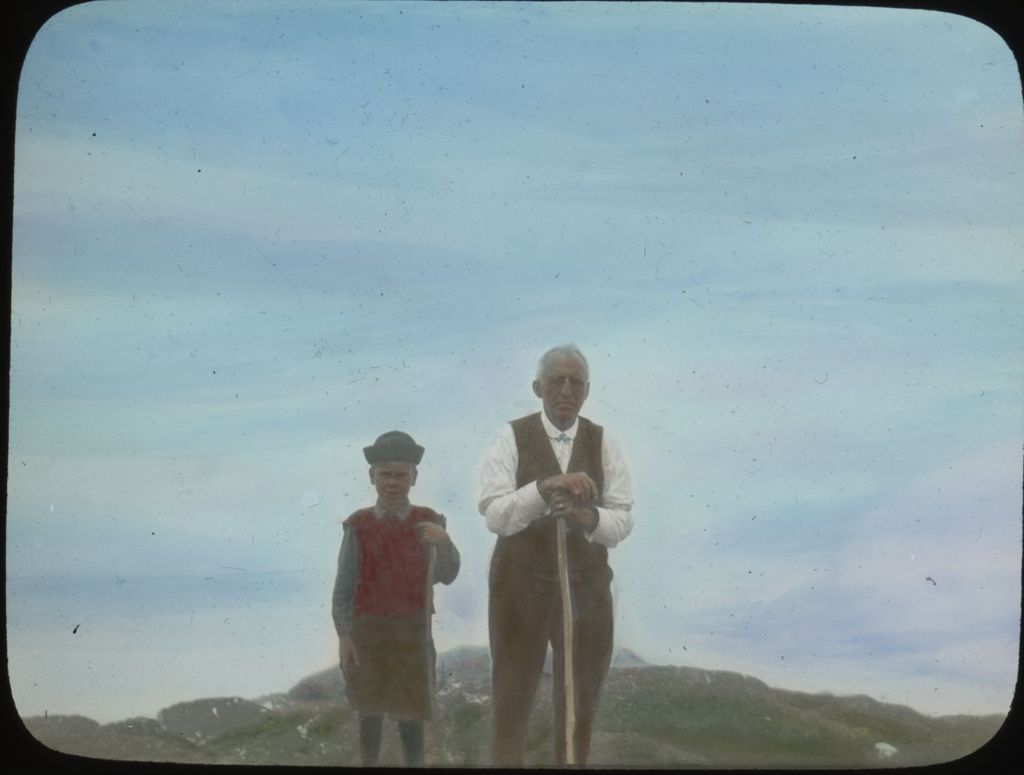 Miniature of C.J. Badgley and Burtis Dean on the chin of Mount Mansfield