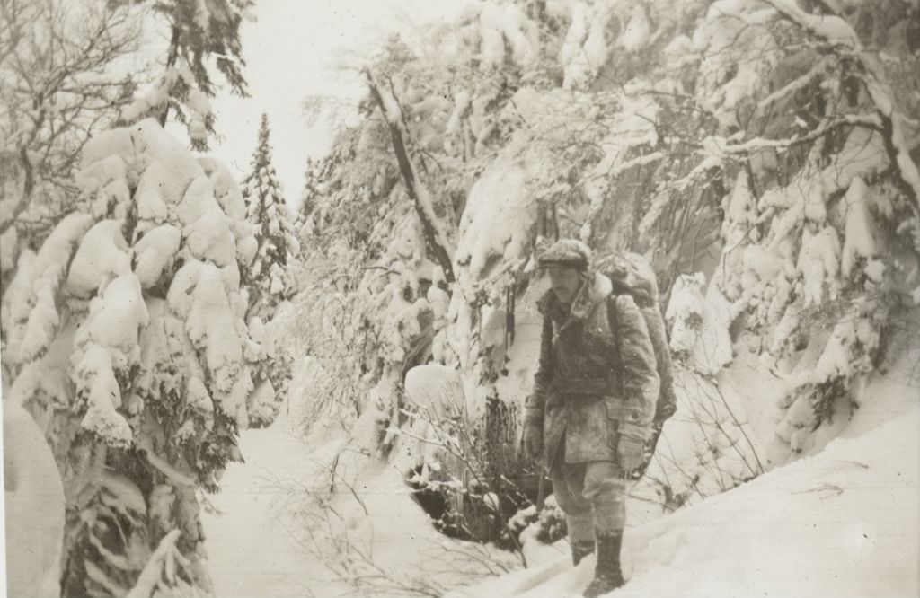 Miniature of Theron Dean winter hiking with pack in Glen Ellen