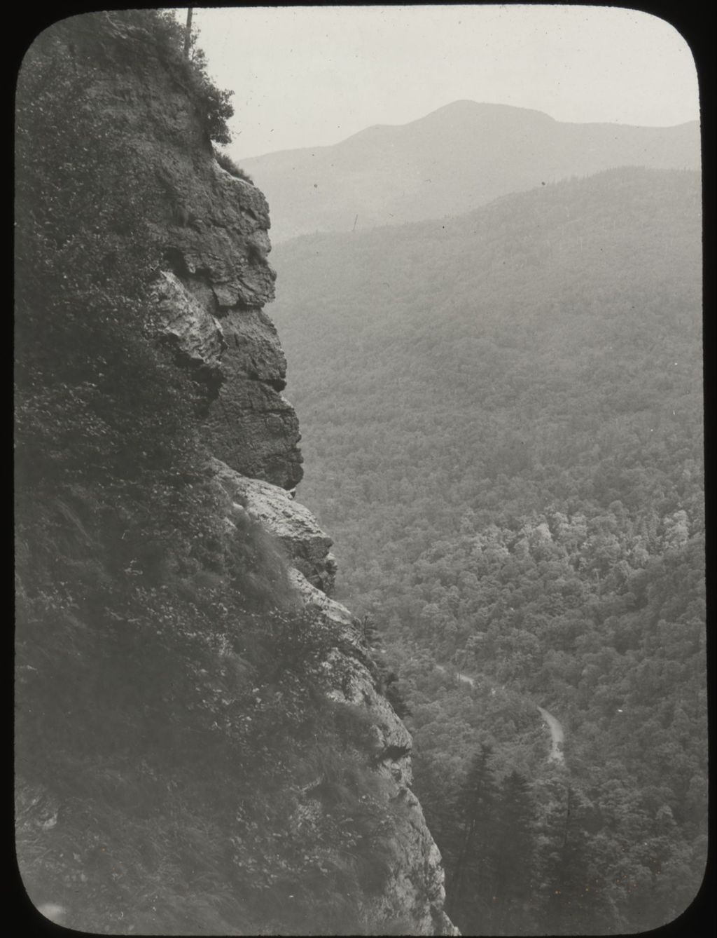 Miniature of Smugglers' Notch from a cliff on Mount Mansfield