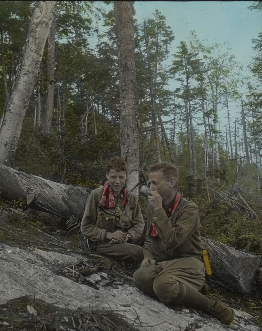 Miniature of Leverett Smith and Herbert Wheaton Congdon at lunch on Mount Mansfield's Old Long Trail