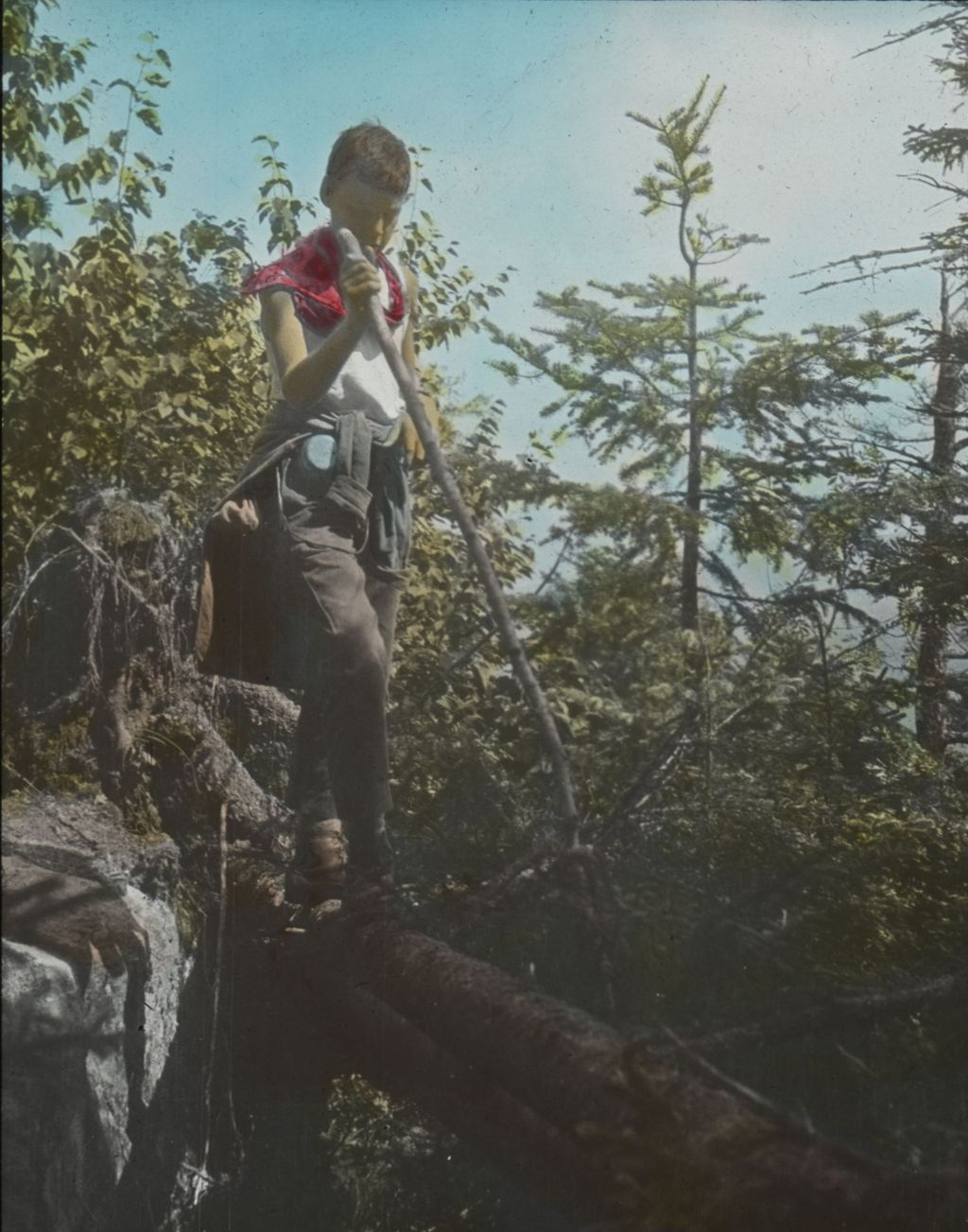 Miniature of Leverett Smith on a log bridge at the foot of Mount Mansfield's forehead trail