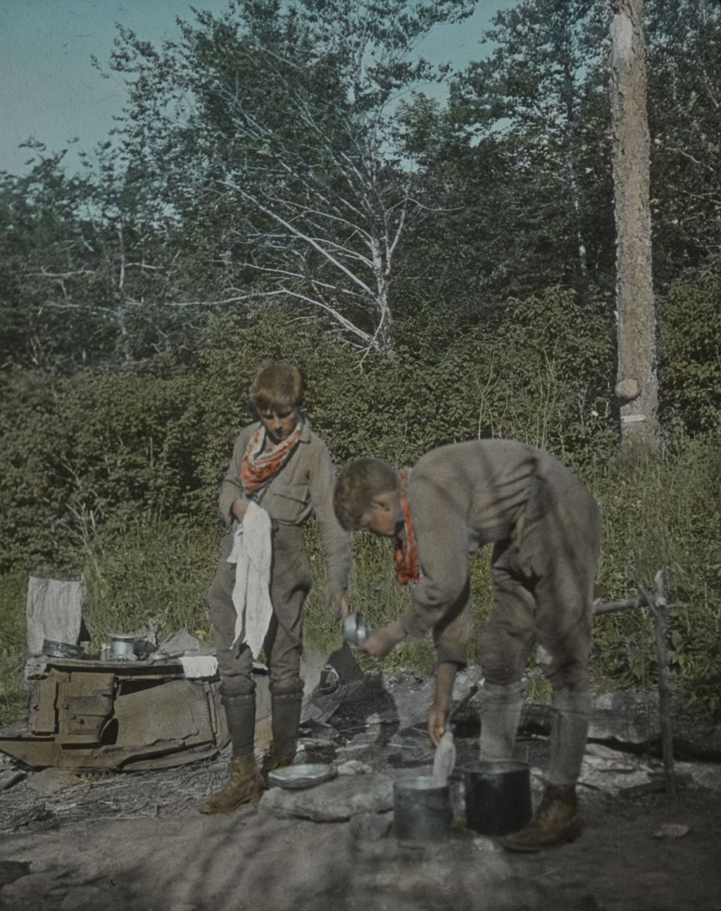 Miniature of Ward Olney and Leverett Smith washing dishes at Carmel Camp