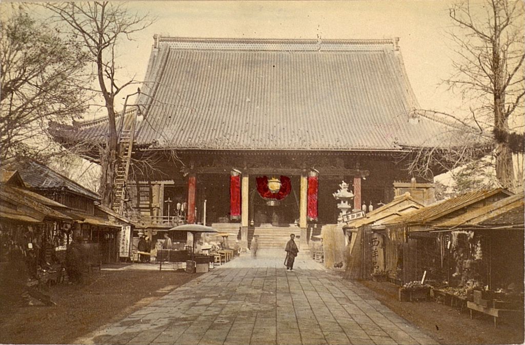 Miniature of Temple walkway lined with stalls and vendors