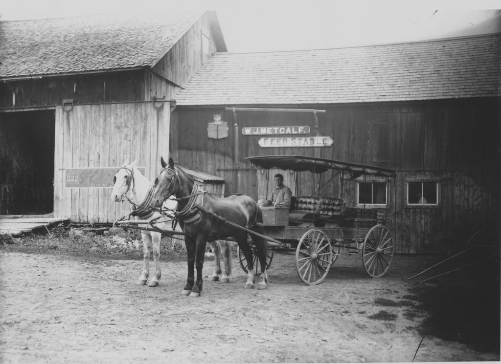 Miniature of W.J. Metcalf Feed, Stable with man and stagecoach in front