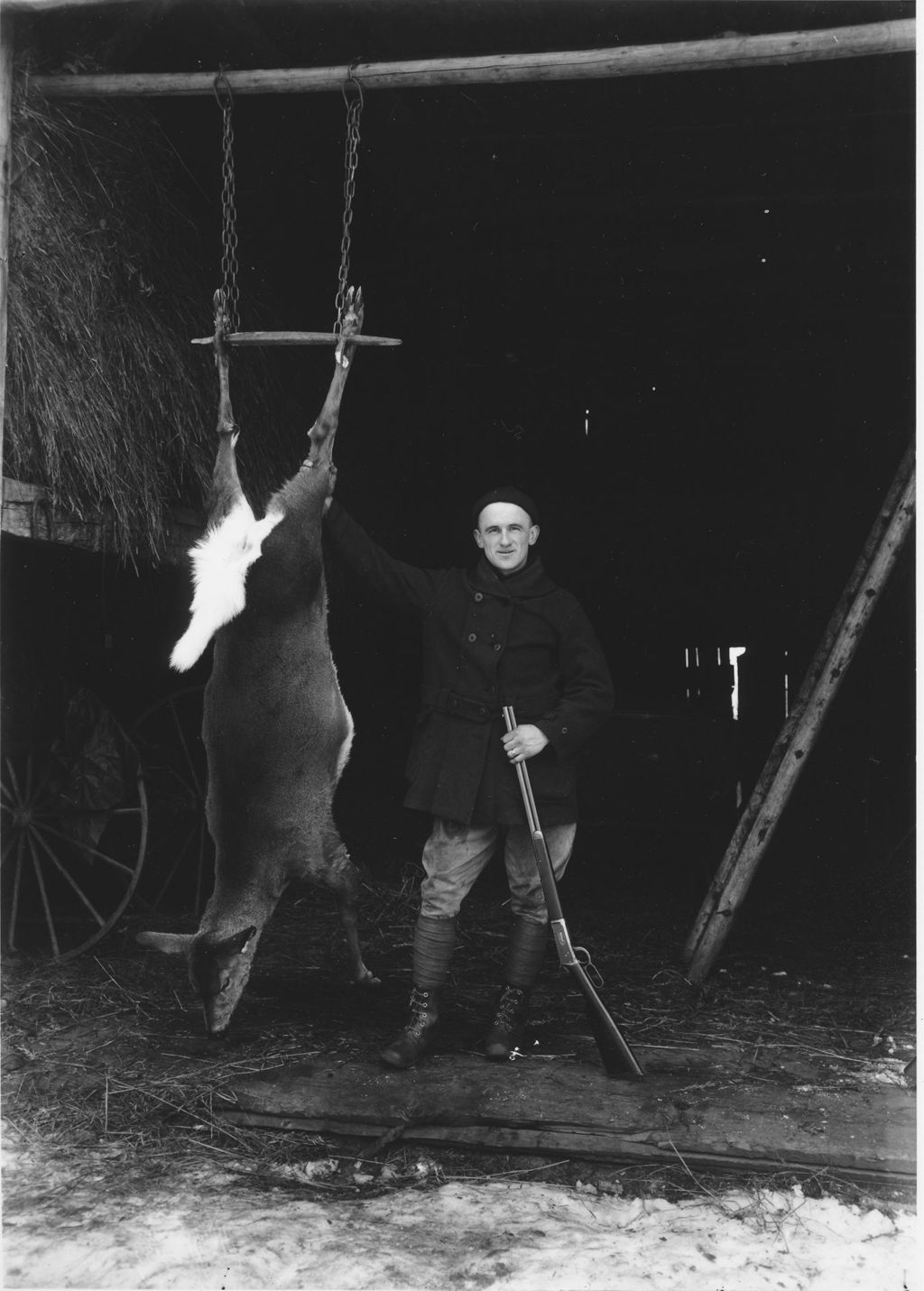 Miniature of Howard Thayer, Porter Thayer's brother, with hanging deer, South Newfane, Vt.