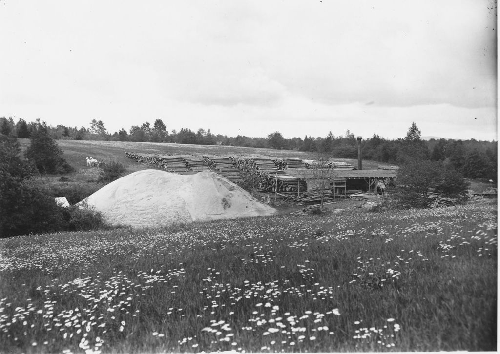 Miniature of Wardsboro Mill with lumber and possibly sawdust pile, Wardsboro, Vt.