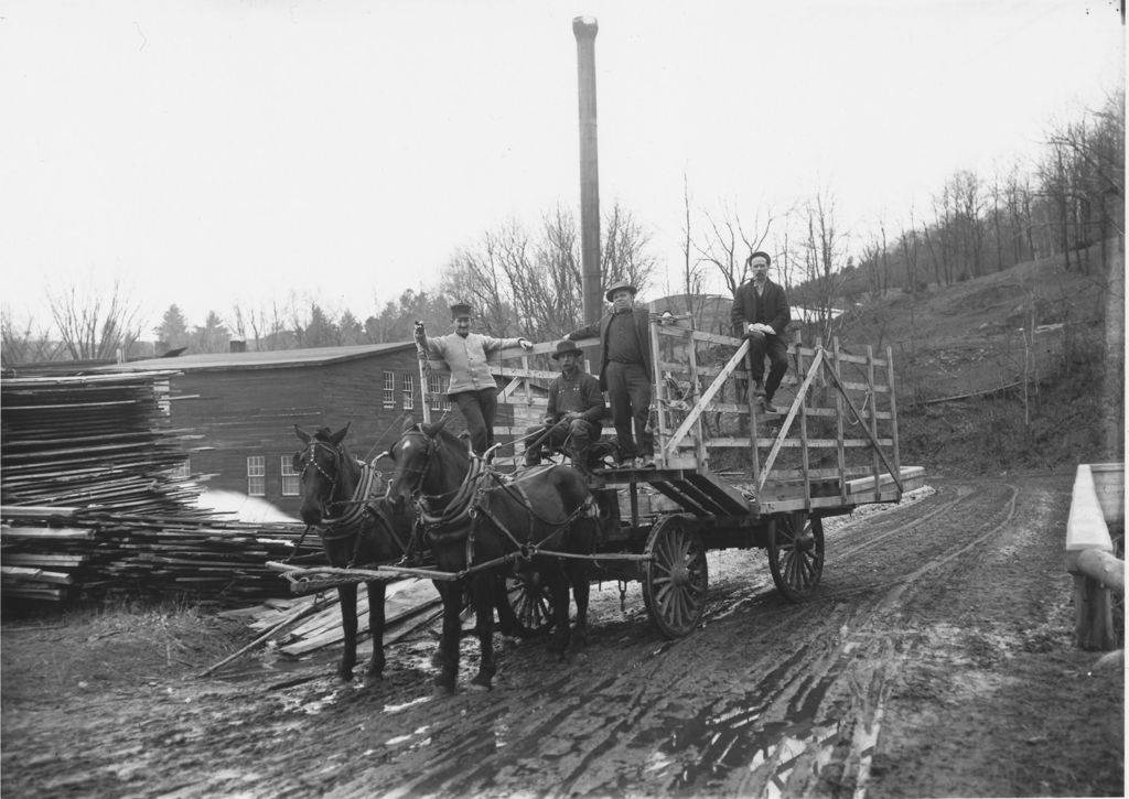 Miniature of Mill workers on cart with horses, Williamsville, Vt.