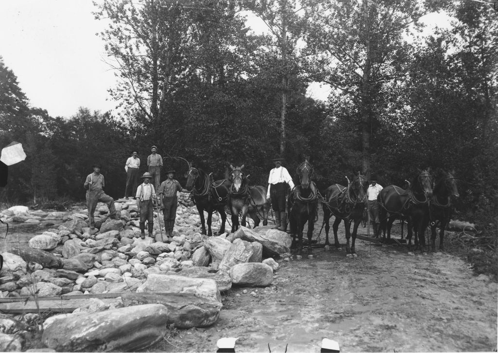 Miniature of Road builders using horses and stone boats, Williamsville, Vt.