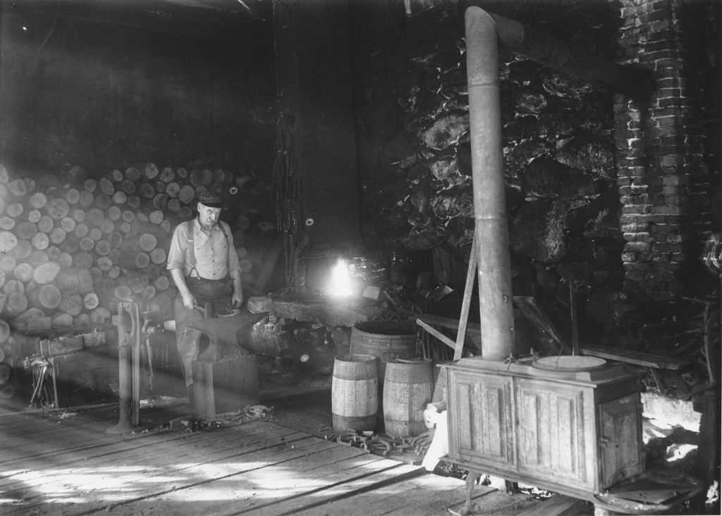 Miniature of Interior of Pearley Sparks' blacksmith shop, Williamsville, Vt.