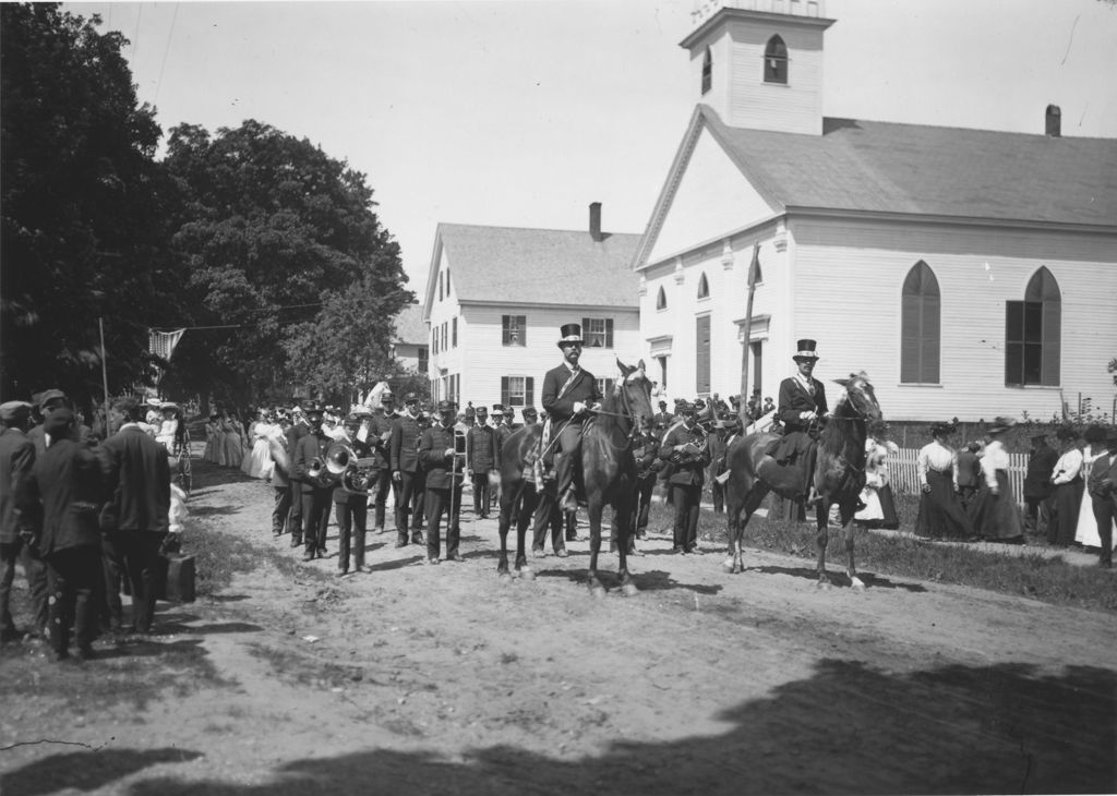 Miniature of Parade marching band in front of Williamsville church