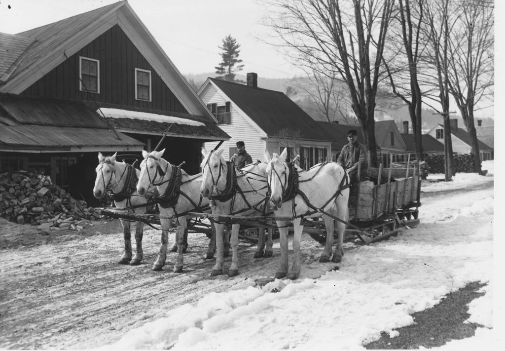 Miniature of Team of horses pulling sleigh, Willimasville, Vt.