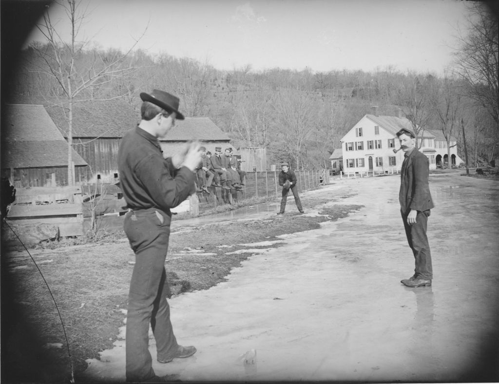 Miniature of Playing ball by H.A. William's Store, Williamsville, Vt.